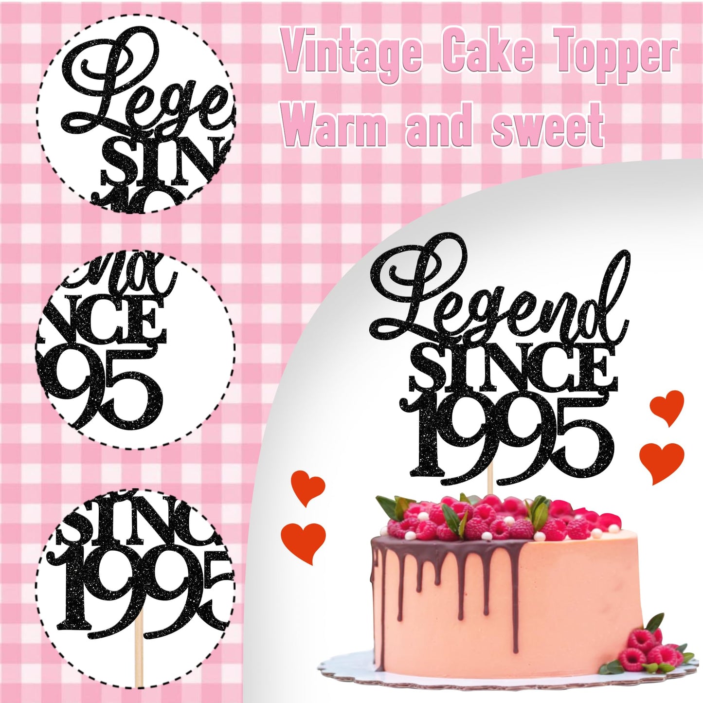 Rssta i Cake Topper, Legend Since 1995, Glitter Design, Black, for 30th Birthday, Wedding Anniversary Party, Model XM310-black 1993