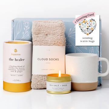 Unboxme Comfort Care Package - Get Well Soon Gift Basket for Women with Cozy Socks, Ceramic Mug, Lemon & Ginger Tea Set, Sea Sal
