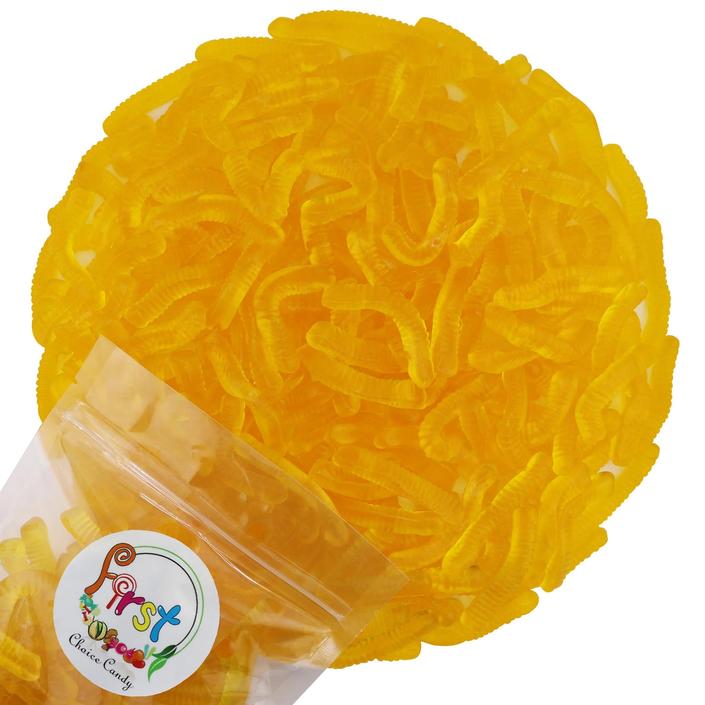 Firstchoicecandy Sweet & Sour Gummy Worms, Multi Flavors And Solid Colors (2 Pound, Yellow Pineapple)
