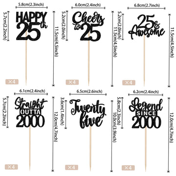 24Pcs Black Happy 25Th Birthday Cupcake Toppers Twenty Five Straight Outta 2000 Cupcake Picks Cheers To 25 Lengend Since 2000 Ca