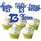 Gyufise Cupcake Toppers 30Pcs Deep Blue Glitter Paper for 13th Birthday Party Decorations