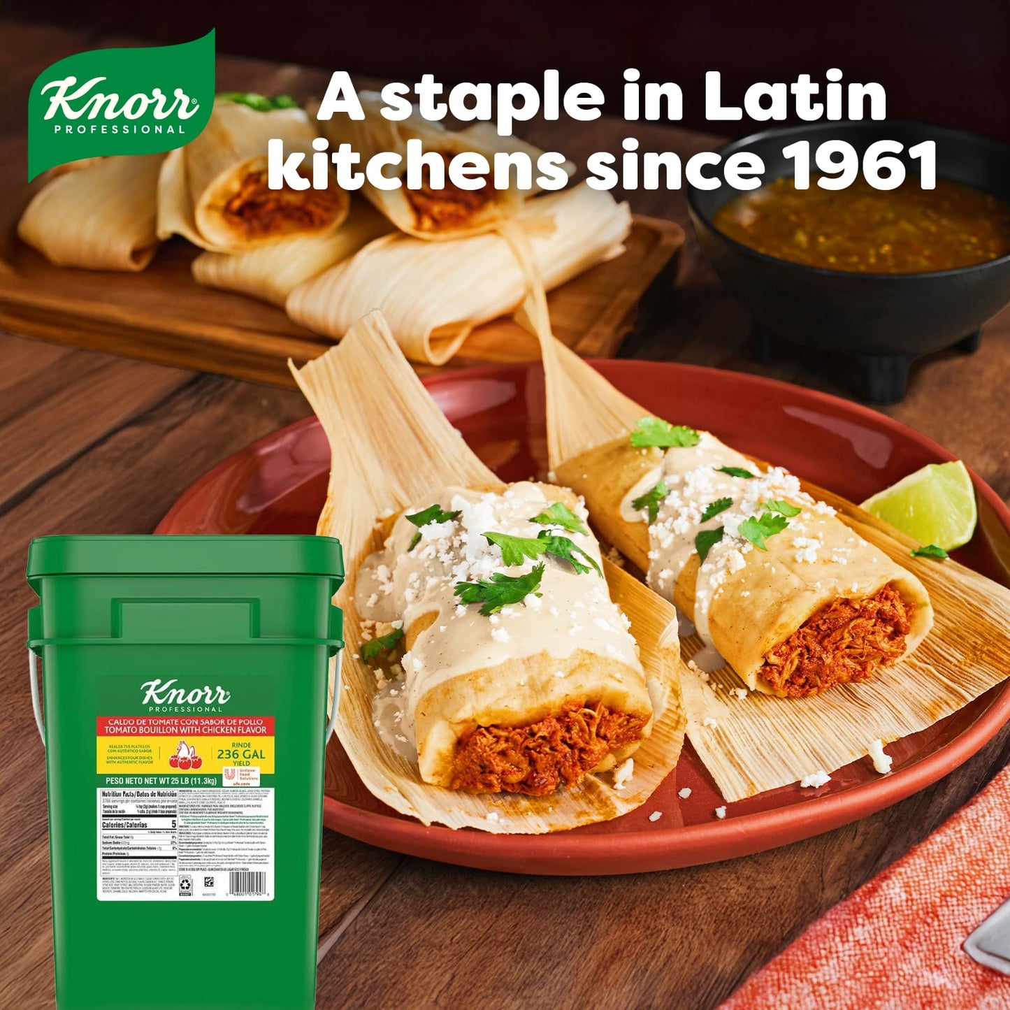 Knorr Professional Caldo de Tomate  Tomato Bouillon with Chicken Flavor Granulated Base  Bouillon as a Base  Marinade  Flavor Enhancer  Shelf Stable Convenience  236 Gallon Yield  25 lbs (Pack of 1)