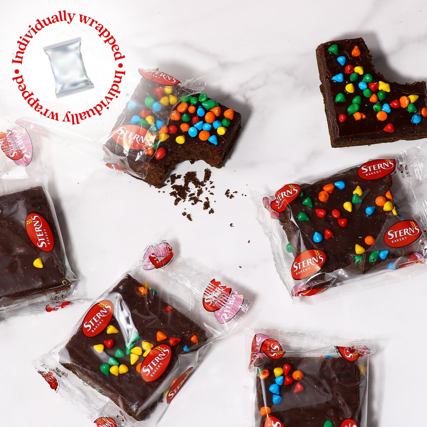Brownies Gift Basket | Chocolate Brownies Individually Wrapped [9 Count] Topped With Rainbow Candy Chips | Birthday Snacks | Foo