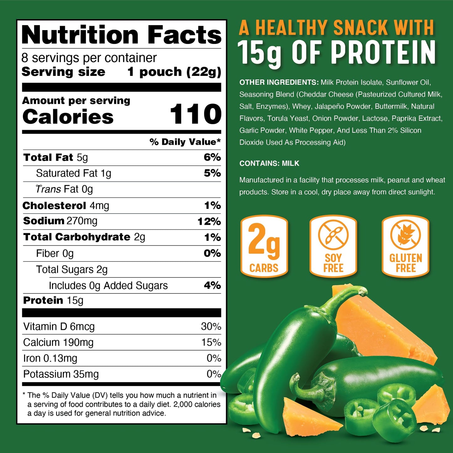 Snack House High Protein Puffs - Jalapeno Cheddar Flavor, Low Carb, 15g Protein, 5.5oz Pack, Gluten & Grain Free, Keto Friendly