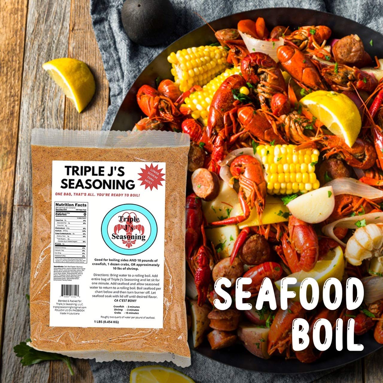 Triple J'S Authentic Louisiana Crab Boil Seasoning - 1Lb Seafood Boil Booster For Shrimp, Crawfish, & Crab | Bold Cajun Flavor F