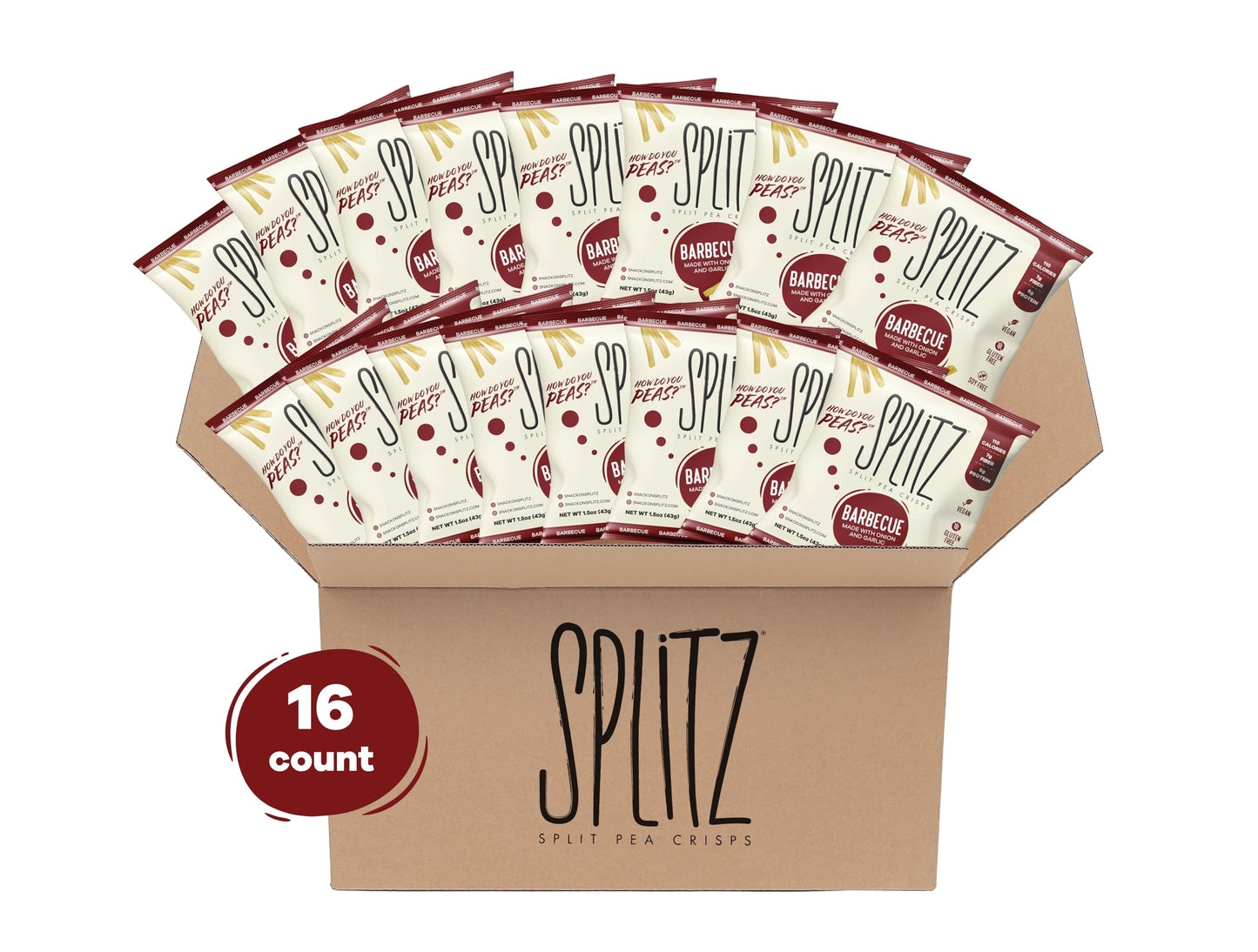 Splitz Split Pea Crisps Barbecue (1.5Oz) 16Ct Plant-Based, Organic, Non-Gmo, Vegan, Gluten-Free, Superfoods, Healthy Snack For K