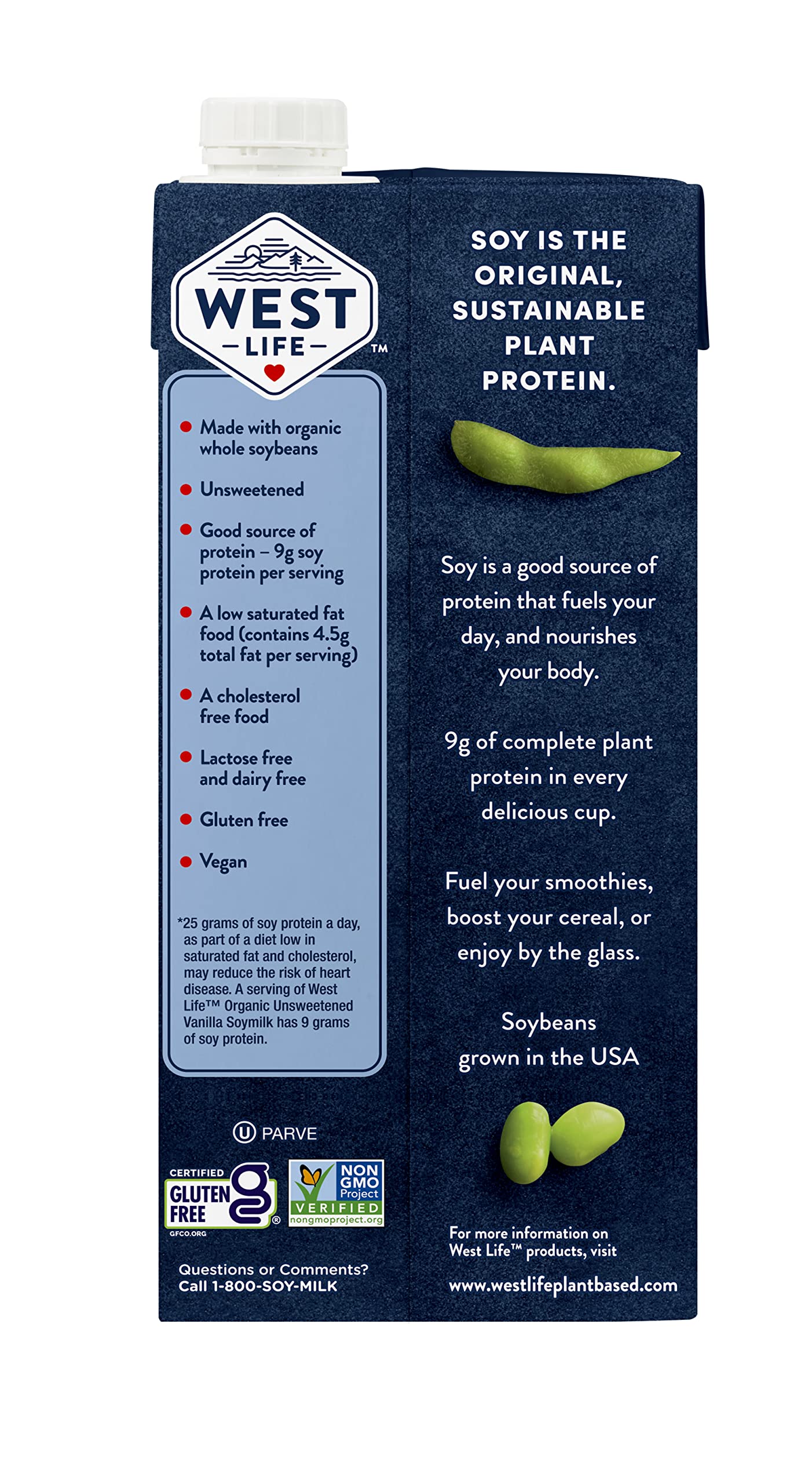 West Life Organic Soy Milk, Unsweetened Vanilla, 8g of Protein, Vegan Dairy Alternative, Lactose-Free, Shelf Stable, 32oz (Pack