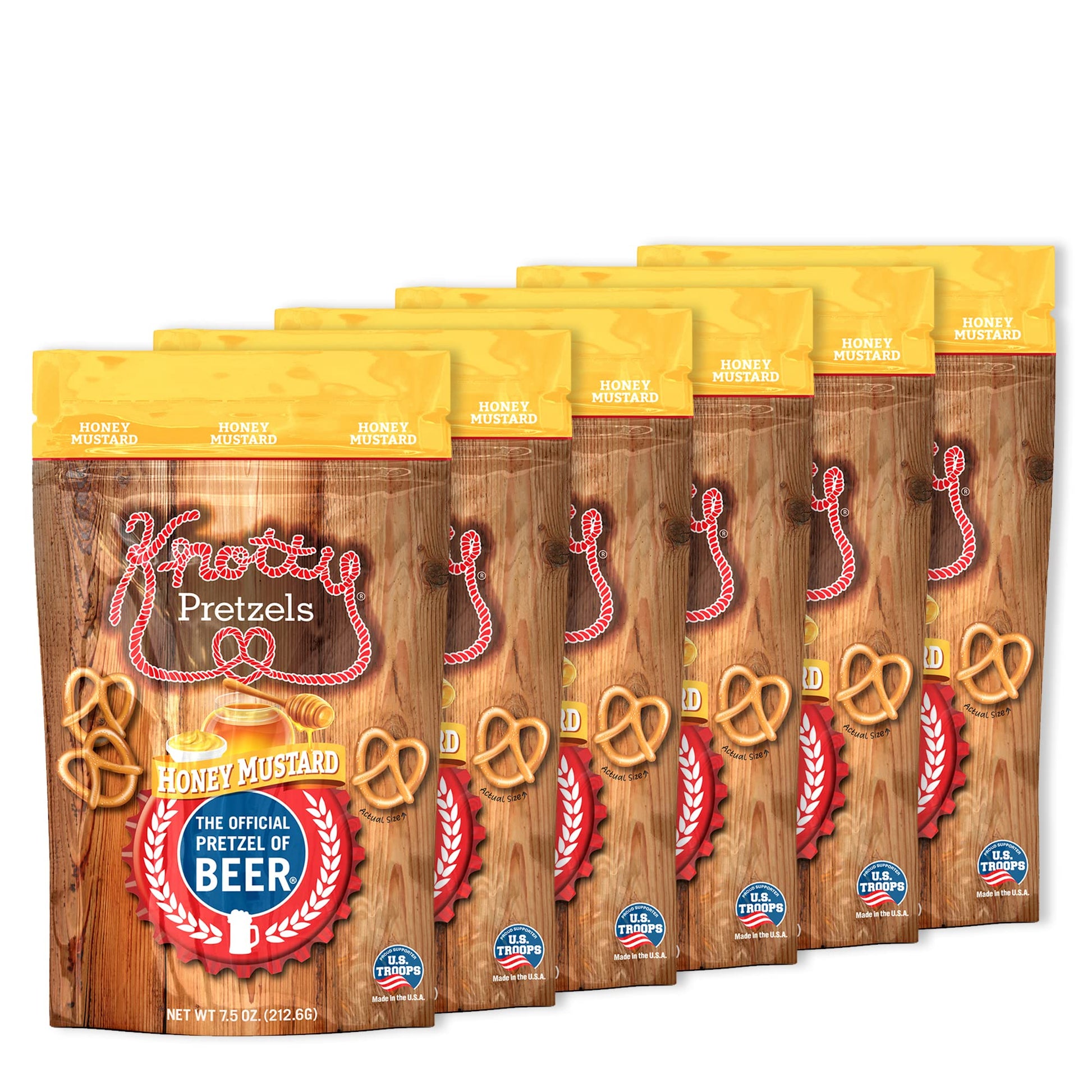 Knotty Pretzels Honey Mustard Seasoned Pretzel Snack Bags, 7.5 Ounce (Pack of 6)
