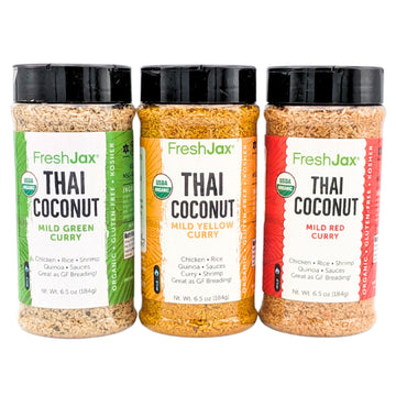Freshjax Organic Thai Coconut Curry Powder - Red, Yellow And Green | 3 Extra Large 6.5 Oz Bottles | Non Gmo, Gluten Free, Keto, Paleo, Organic Curry Powder | Handcrafted In Jacksonville