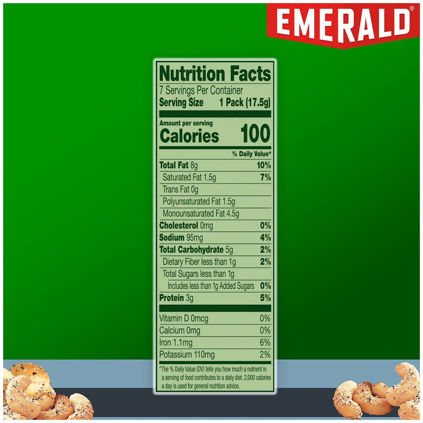 Emerald Nuts Salt And Pepper Seasoned Cashews 7Ct (1-Pack), 100-Calorie Individual Packs, Kosher Certified, Non-Gmo, Contains No