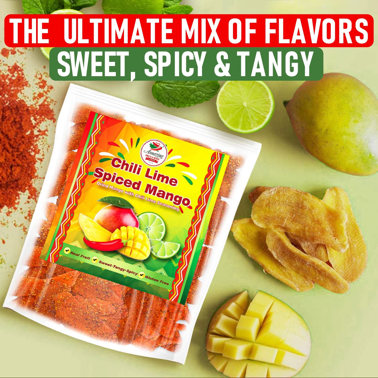 Chili Lime Dried Mango Slices, 1 Lb. Bag, Sweet, Tangy, And Spicy, Authentic Mexican Style Dry Fruit, Fresh And Natural