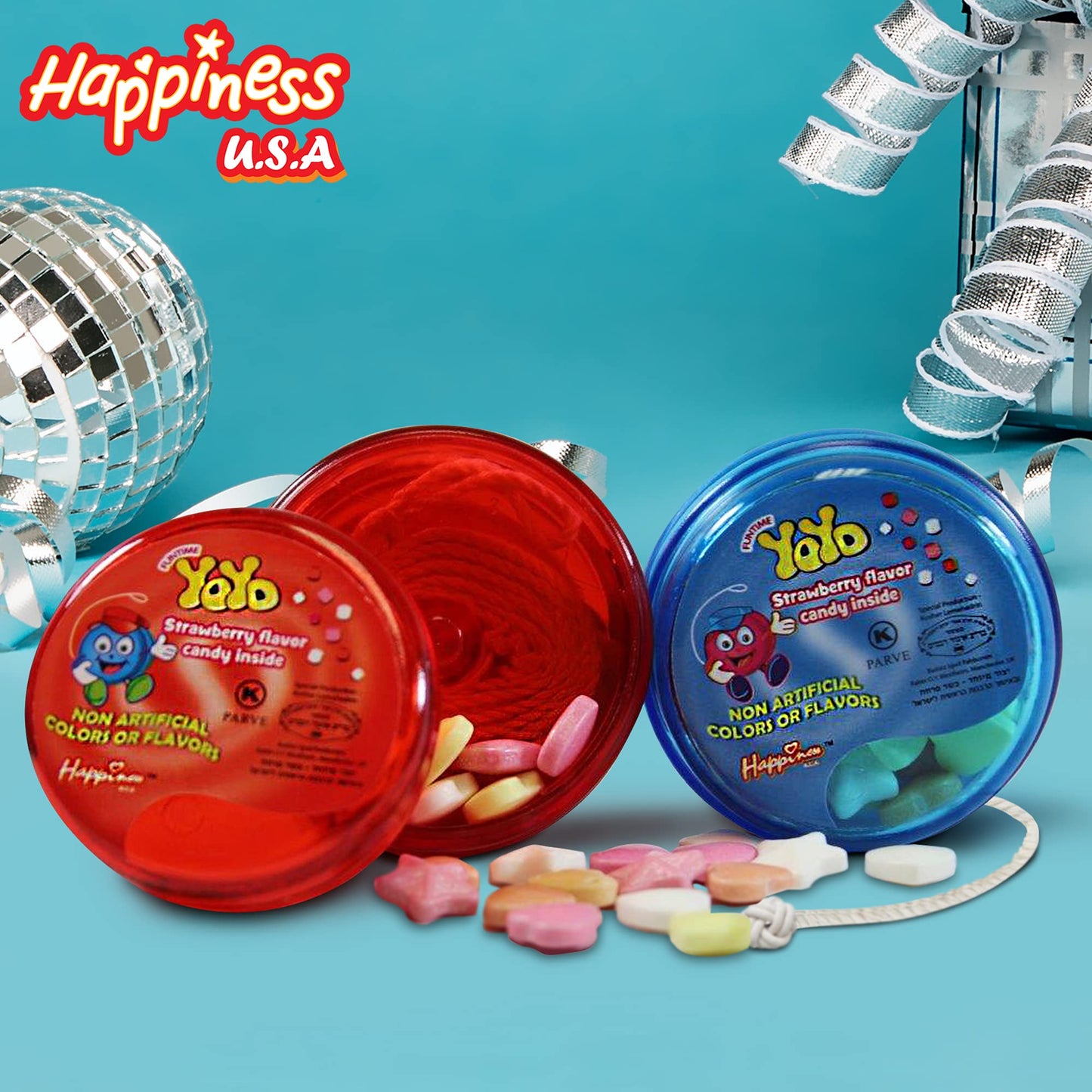 Happiness USA YoYo FIlled with Strawberry Hard Candy Pack of 12 | Novelty Toy & Individually Wrapped Candy Variety Pack | No Art