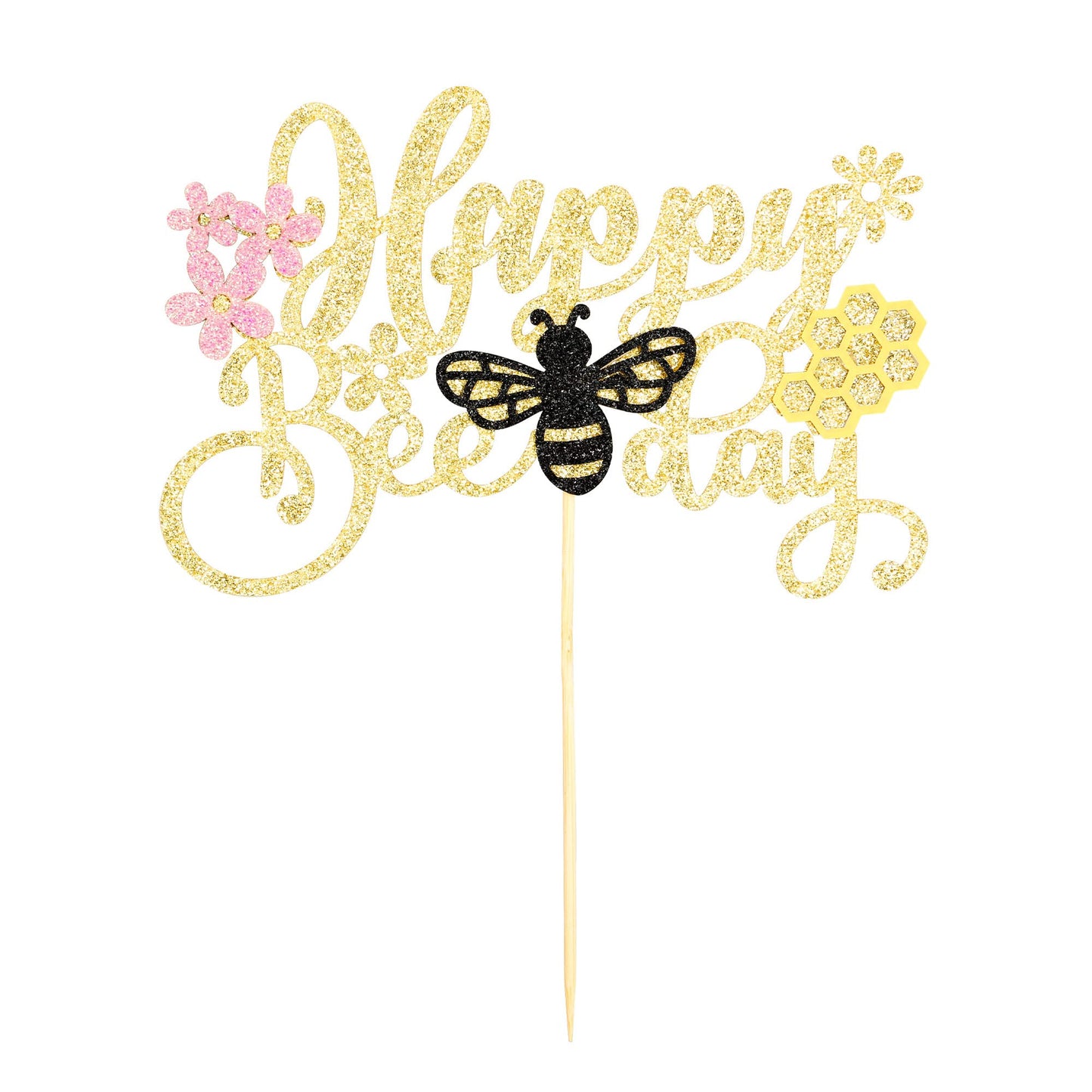 1 Pack Happy Bee Day Cake Topper Black Glitter Bumble Bee Theme Cake Pick Decorations For Baby Shower Kids Birthday Party Suppli