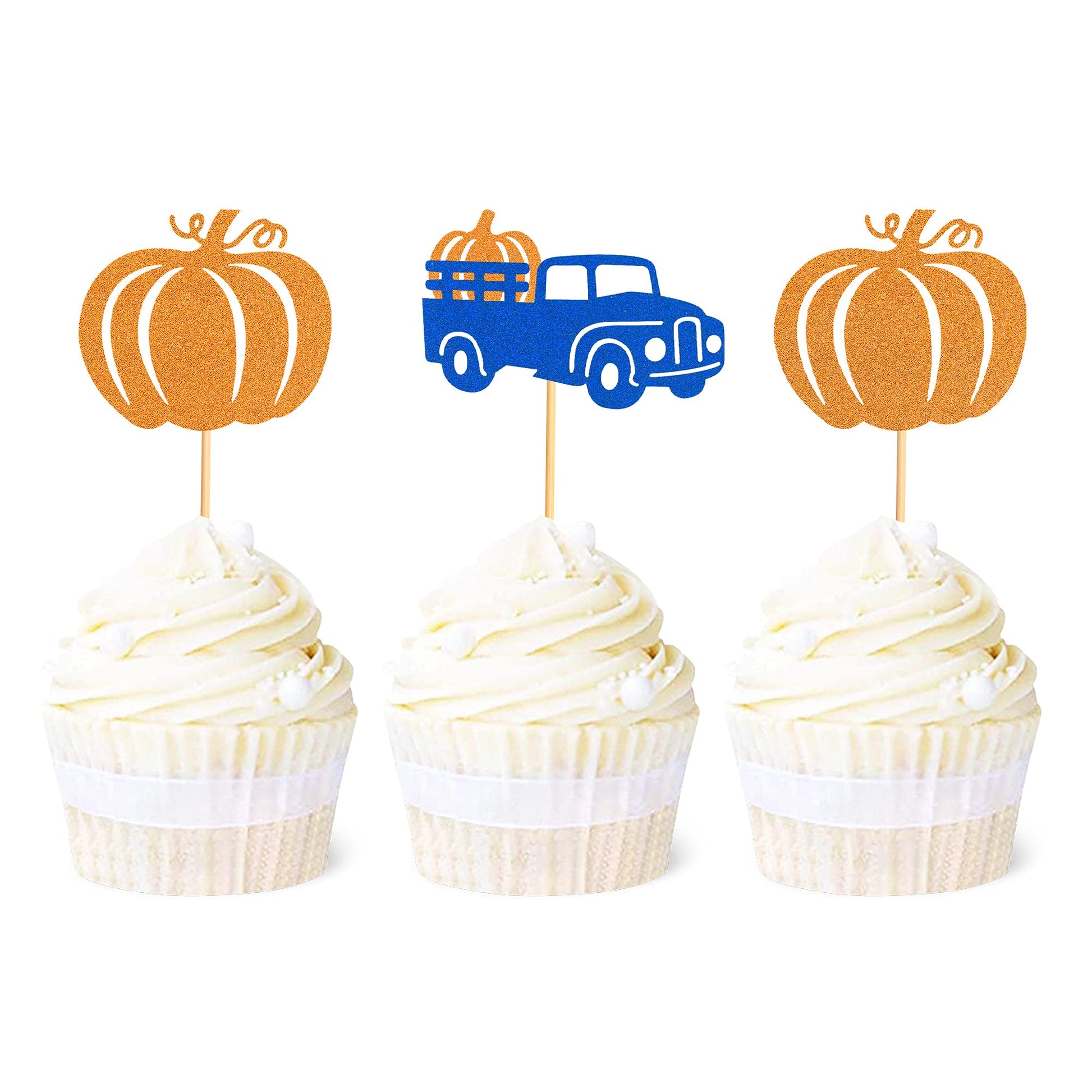 Ercadio 24 Pack Pumpkin Truck Cupcake Toppers Glitter Fall Harvest Pumpkin Cupcake Picks Decorations For Pumpkin Fall Theme Than