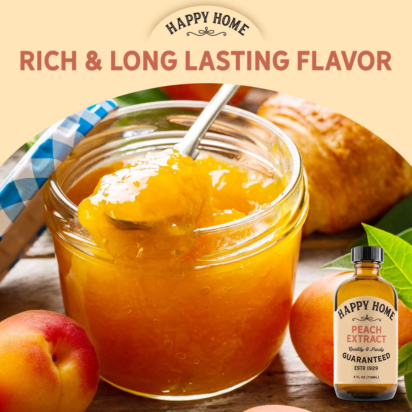 Happy Home Natural Peach Flavor - Certified Kosher - 4 Fl Oz