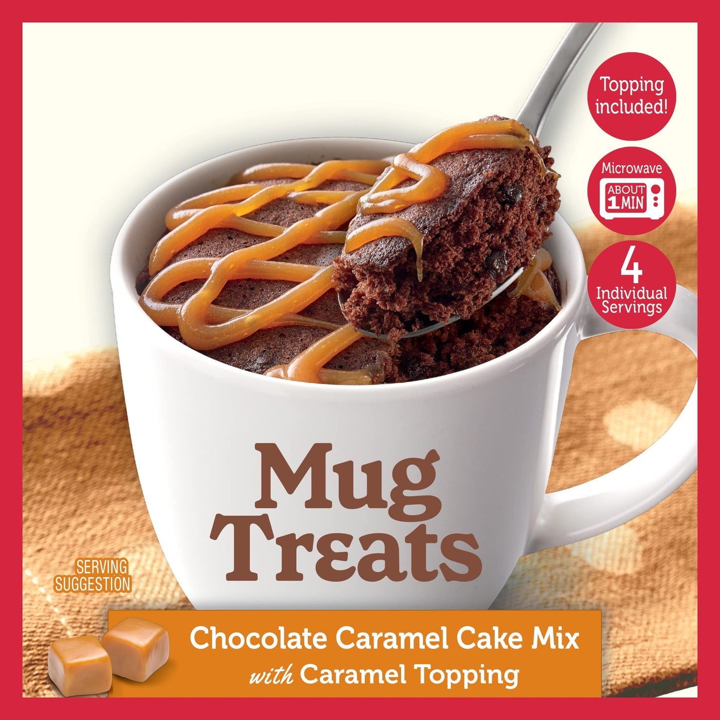 Betty Crocker Mug Treats Chocolate Caramel Cake Mix with Caramel Topping, 4 Servings, 12.5 oz.