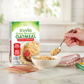 Truvia Sweet Mornings Original Instant Rolled Oat Oatmeal Packets, 12 G Protein, No Sugar Added (6 packets)