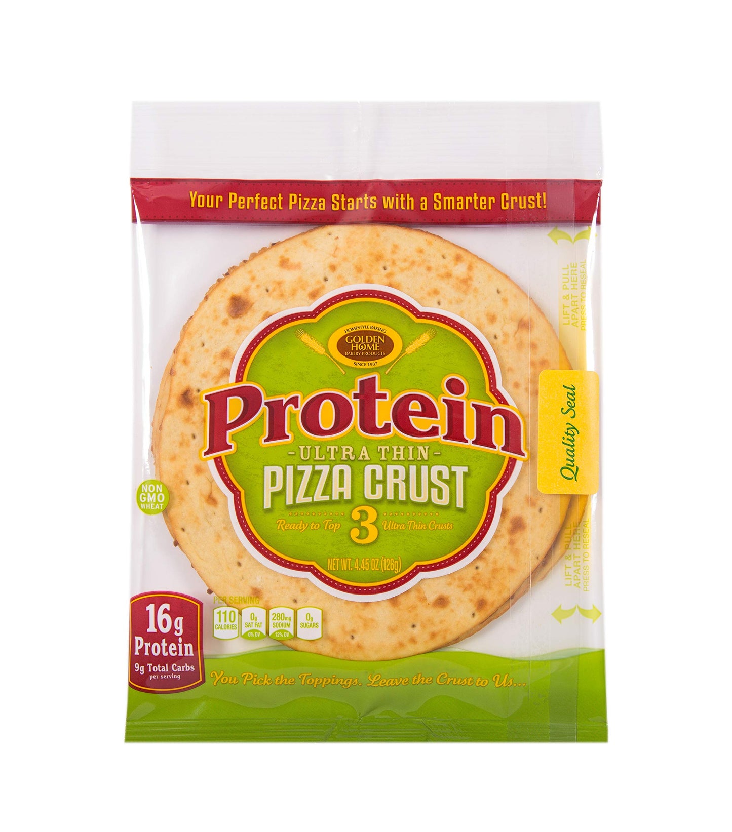 Golden Home Bakery Products Protein Ultra Thin Pizza Crust, 7'' (3 Pack)