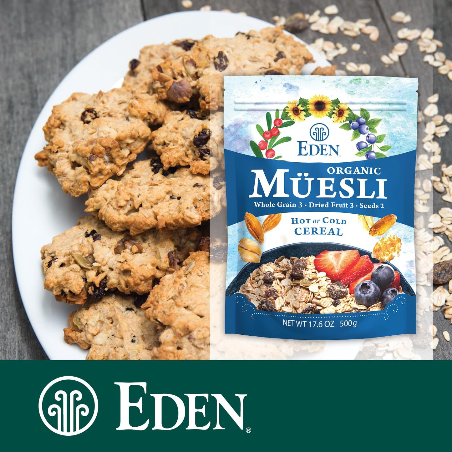 Eden Organic Muesli Cereal, Oat, Rye, Wheat, And Spelt Flakes, Raisins, Cranberries, Wild Blueberries, Pumpkin And Sunflower See