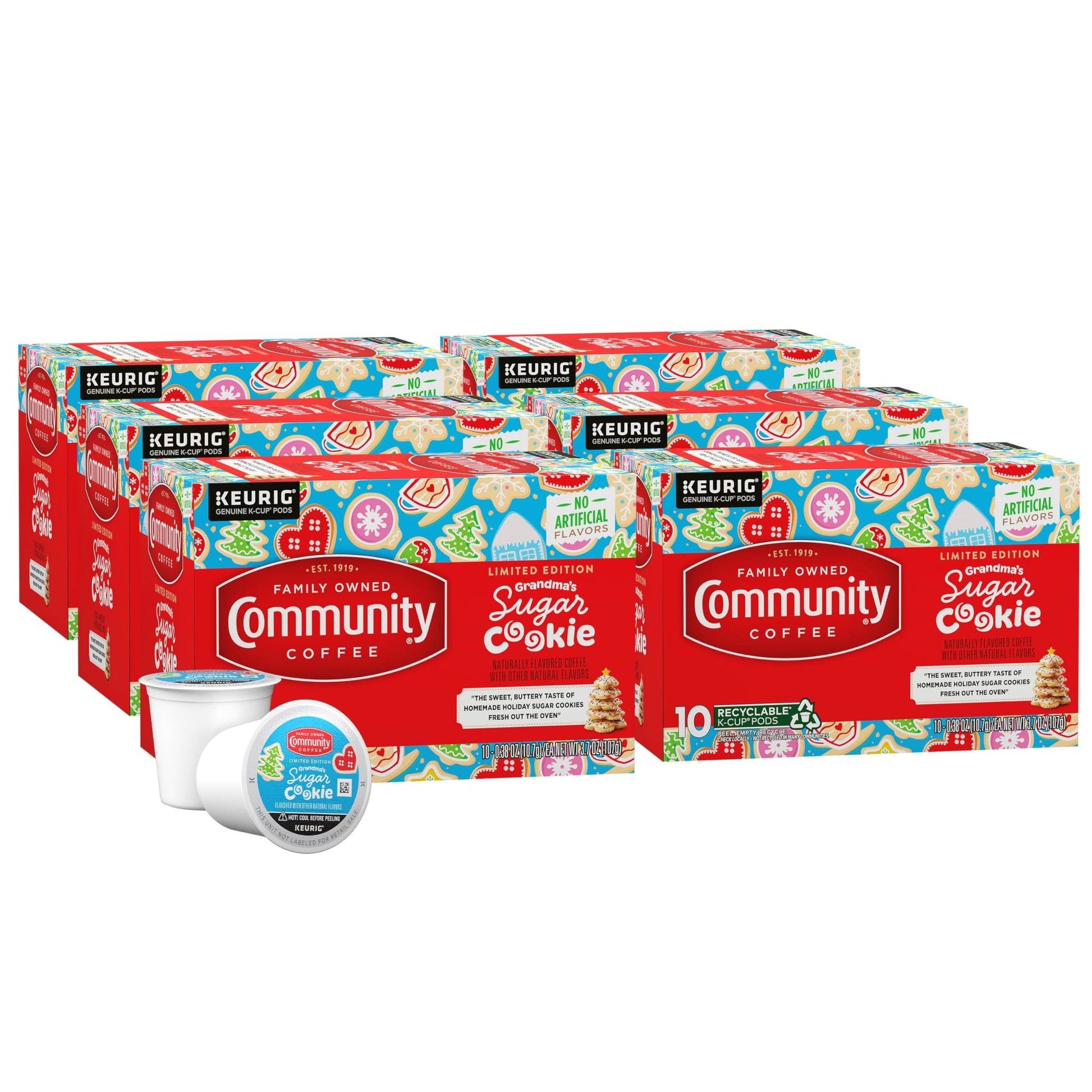 Community Coffee GrandmaS Sugar Cookie Keurig K-Cup Pods  Special Release Holiday Flavor  Natural Ingredients  10 Count (Pack Of 6)