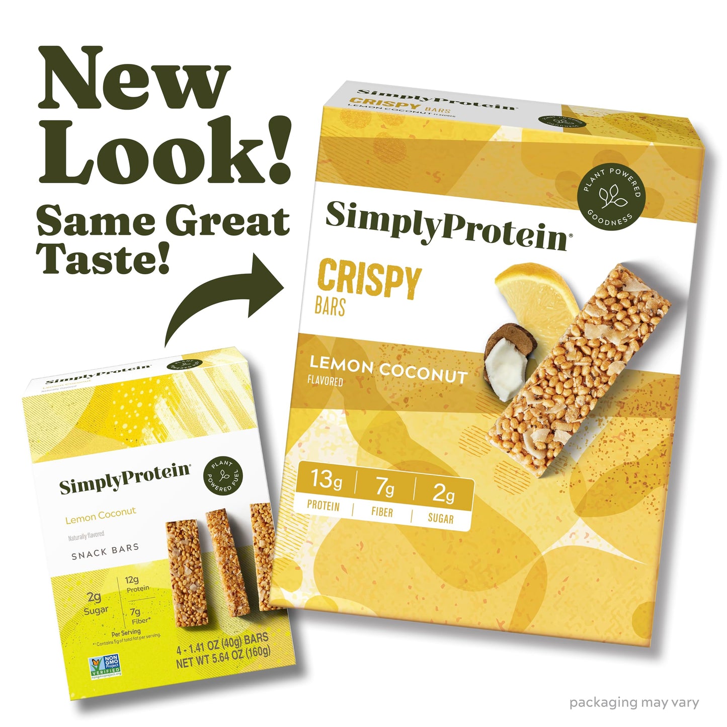 Simply Protein Lemon Coconut Crispy Bars - Plant Based, Low Carb, Vegan - 8 Count