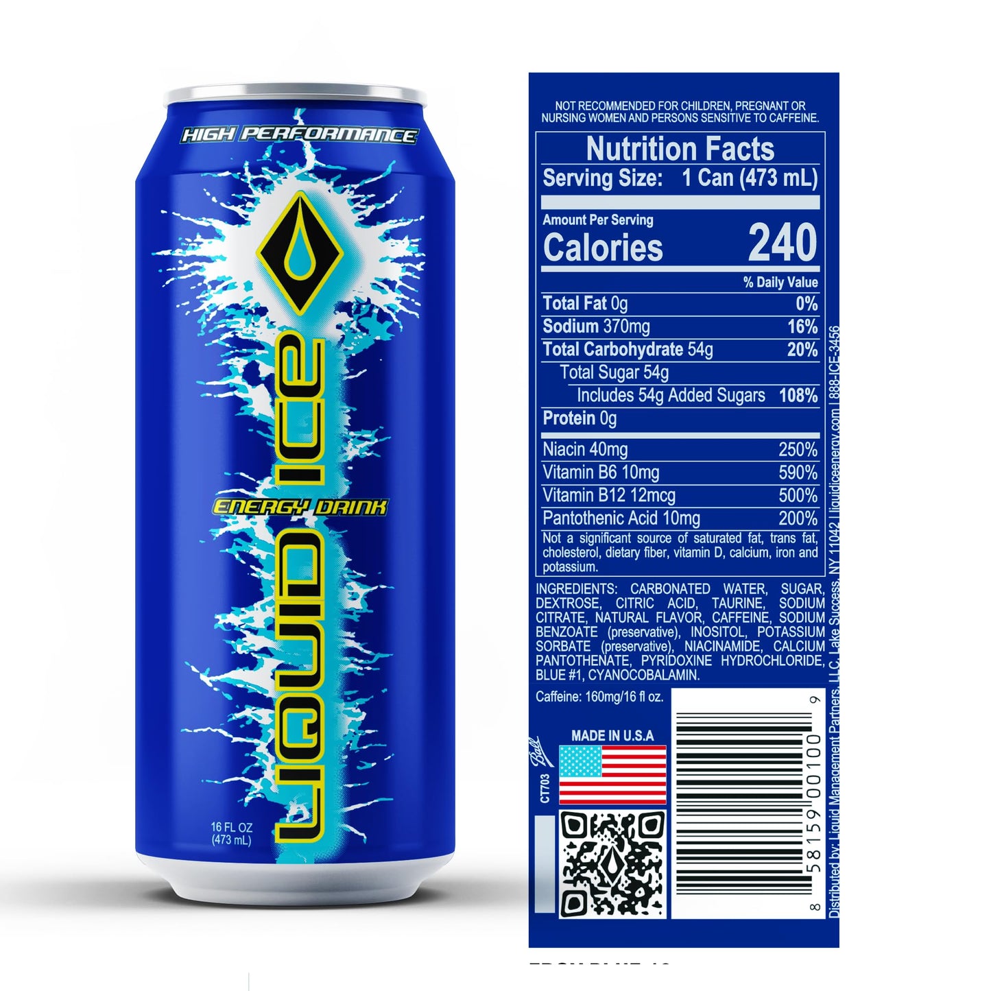 Liquid Ice Energy Drink - Arctic Berry - 16 Fl Oz (Pack of 12) - Blue - Model 16Blue