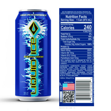 Liquid Ice Energy Drink - Arctic Berry - 16 Fl Oz (Pack of 12) - Blue - Model 16Blue