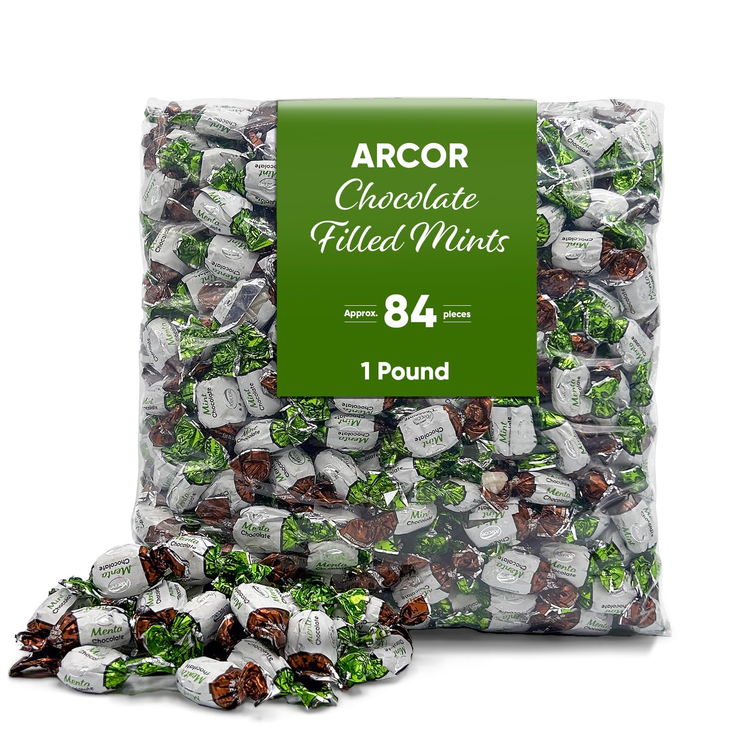 Arcor Mint Chocolate Candy Filled - Bulk Candy Individually Wrapped - 2 Pounds Approx 170 Pieces, Chocolate Candy Mints
