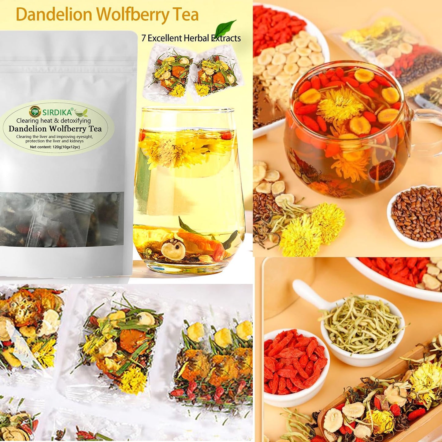 Dandelion Wolfberry Tea Bags,Dandelion Wolfberry Tea Organic Kidneys & Liver Tea Chinese Wolfberry Tea With Seven Herbal Ingredi