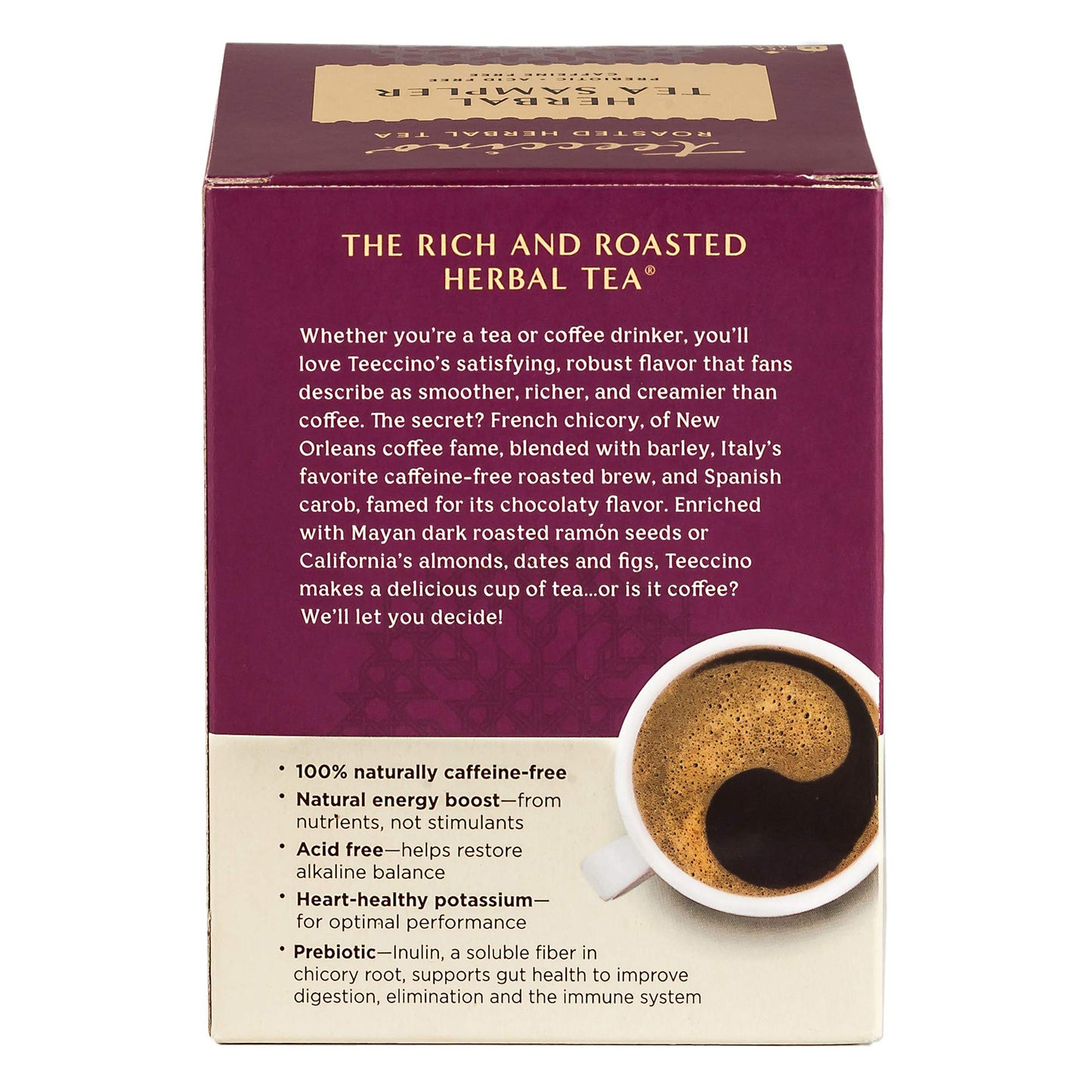 Teeccino Herbal Tea Sampler - 12 Bags, Caffeine Free, Assorted Flavors: Maca Chocolaté, French Roast, Hazelnut, Vanilla Nut