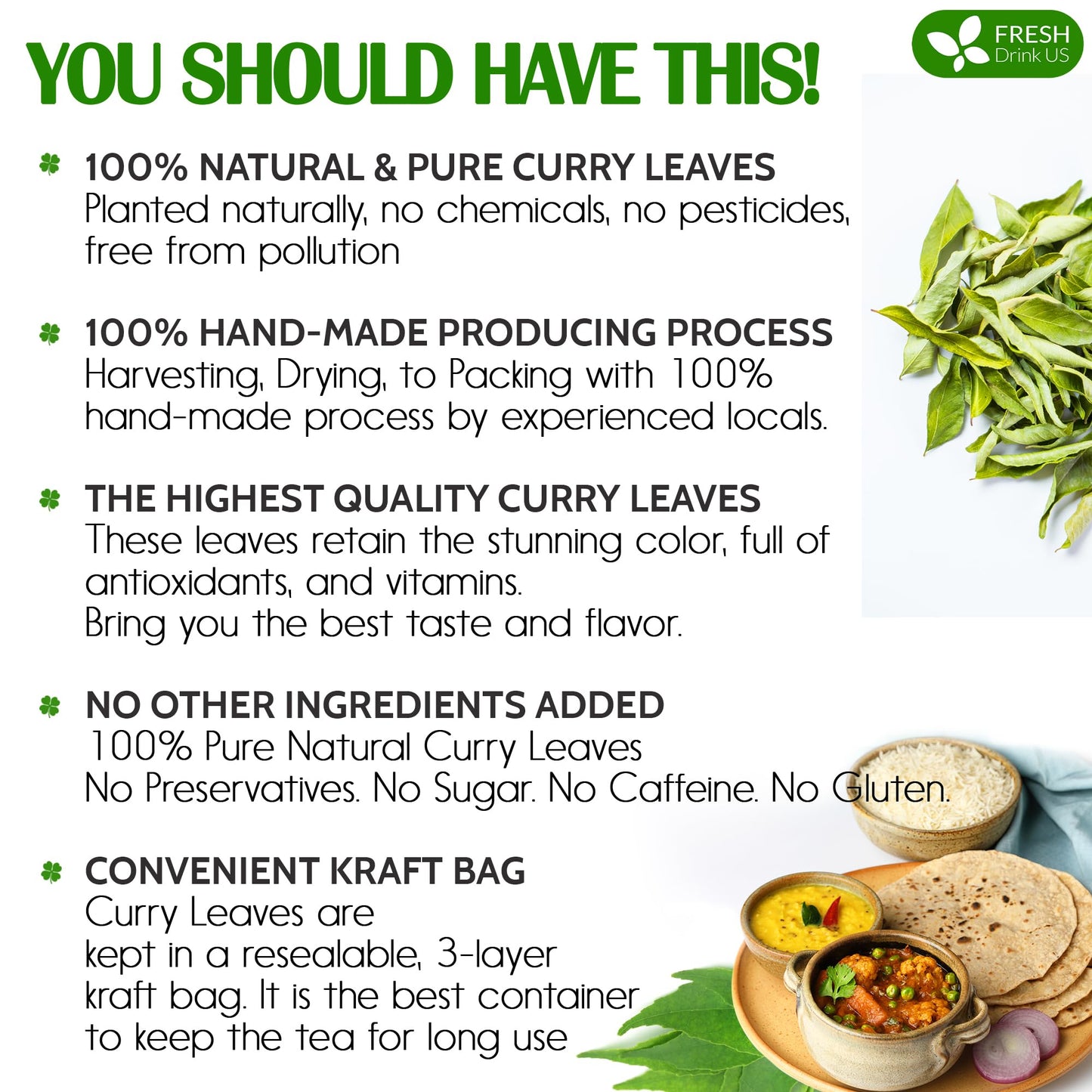 Freshdrinkus, Premium 0.9Oz Curry Leaves, Whole Dried Leaves, 100% Natural, Pure Curry Leaves, Hand-Made, Wildcrafted, Indian Sp