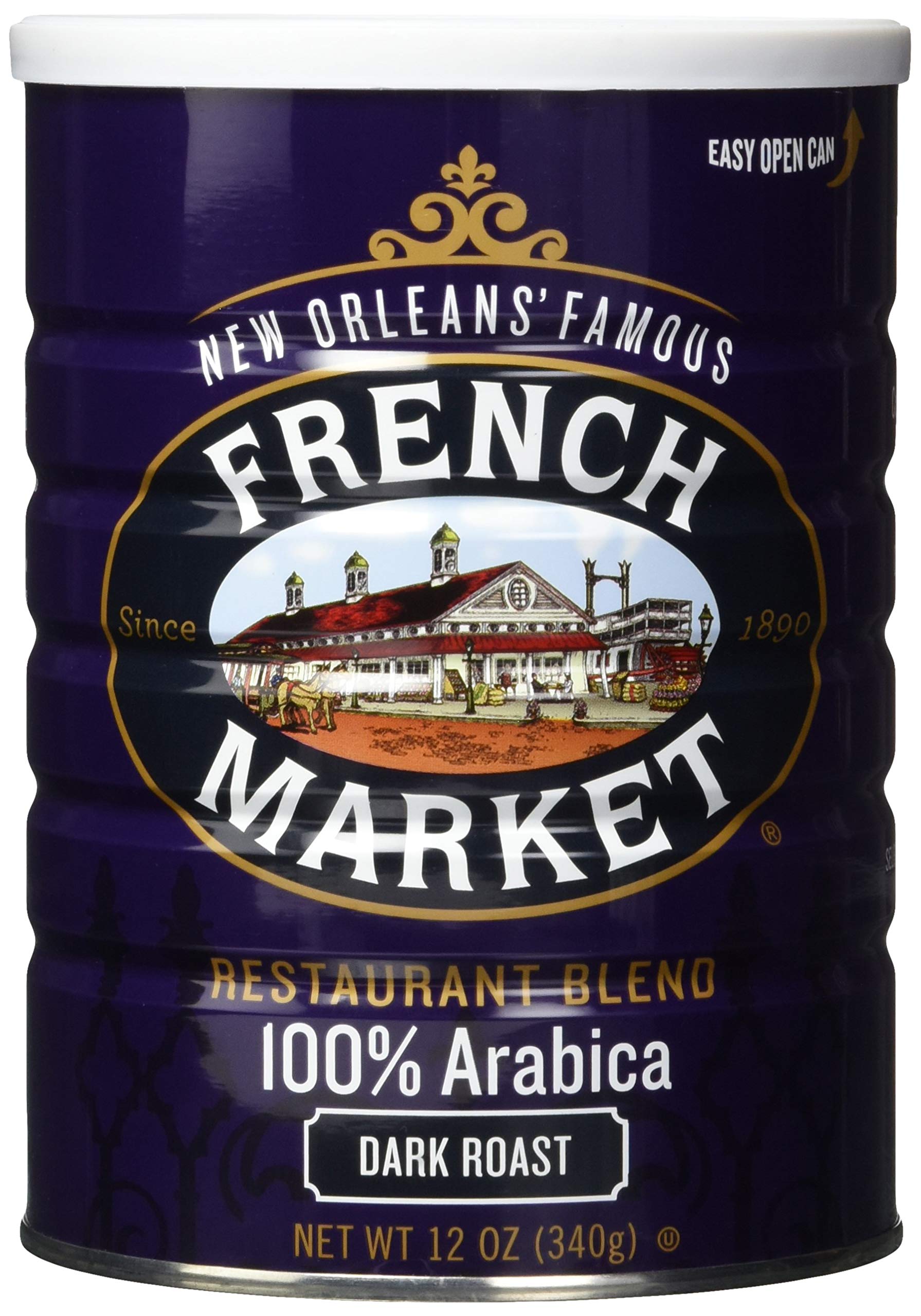 FRENCH MARKET Dark Roast Ground Coffee, 12oz Can, Restaurant Blend, Pack of 1