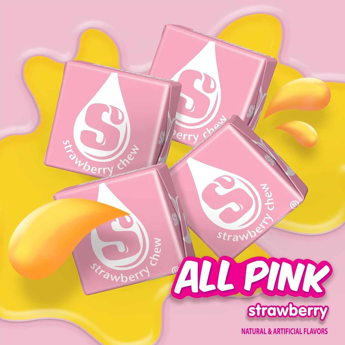 Strburst All Pink Chewy Candy - 2 Pounds Approx 180 Strawberry Candies - Bulk Candy Individually Wrapped Christmas Candy - Snack