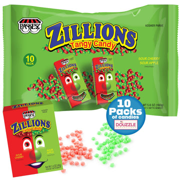 DOUzzle Zillions Tangy Candy, Sour Cherry & Sour Apple (10 Count, Pack of 1) Individually Wrapped Candies, Birthday Party Favors