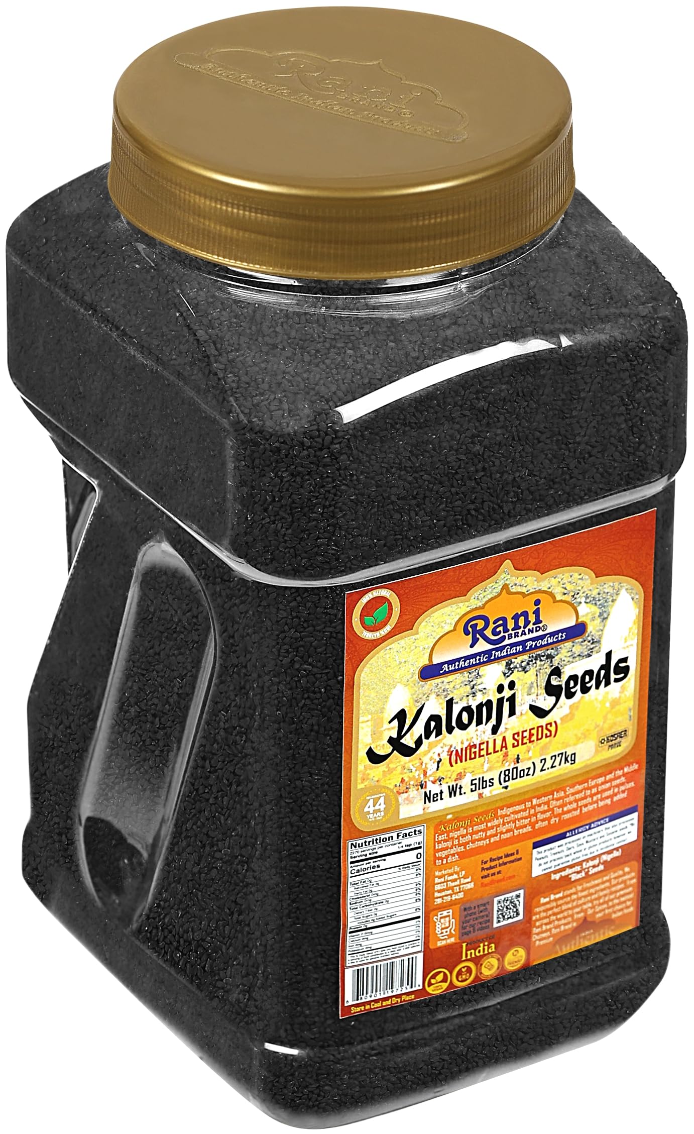 Rani Kalonji (Black Seed, Nigella Sativa, Black Cumin) Seeds 80Oz (5Lbs) 2.27Kg Bulk Pet Jar ~ All Natural | Gluten Friendly | Non-Gmo | Kosher | Vegan | Kosher | Indian Origin