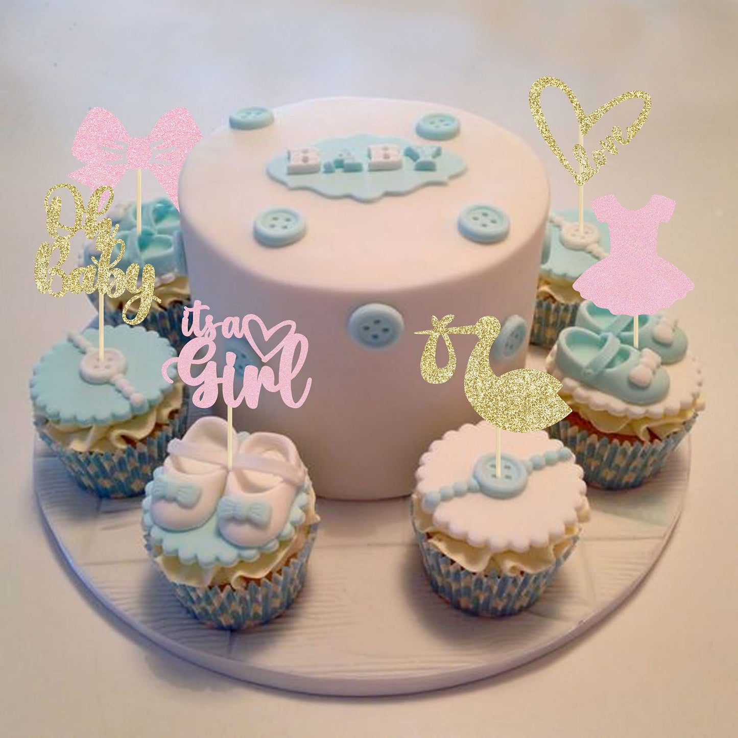 Gyufise 36 Pack Oh Baby Cupcake Toppers It'S A Girl Cupcake Toppers With Bow Dress Love Heart Glitter Cake Picks Decorations For