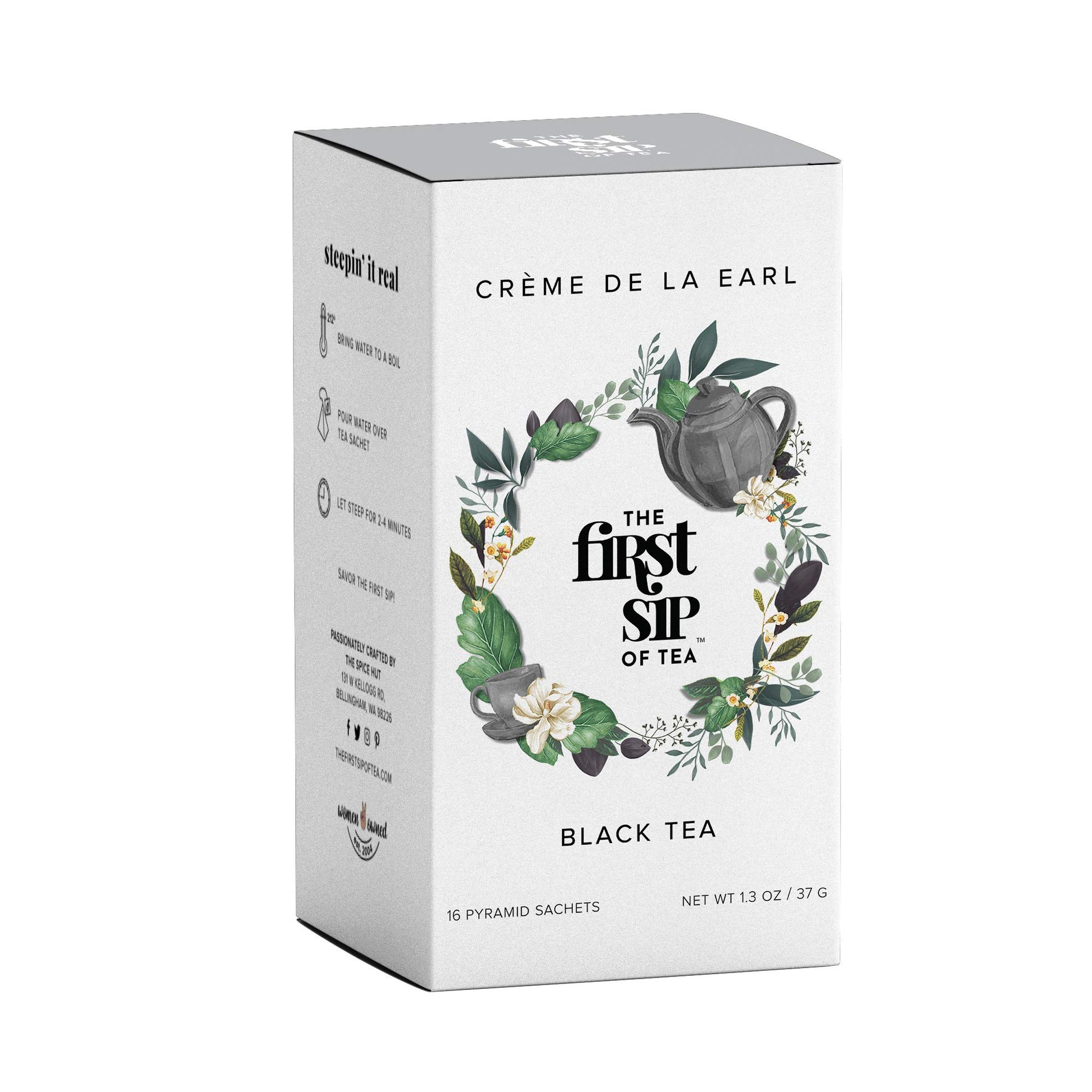 The Spice Hut Creme De La Earl Black Tea, Pyramid Sachets, Madagascar Vanilla & Bergamot, 1.3 oz, 16 Count