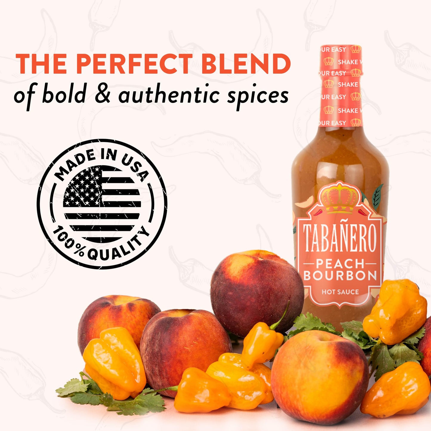 Tabanero Peach spirit-inspired flavor Habanero Hot Sauce - Gourmet, All Natural, Gluten Free, Vegan, 5 oz Bottle