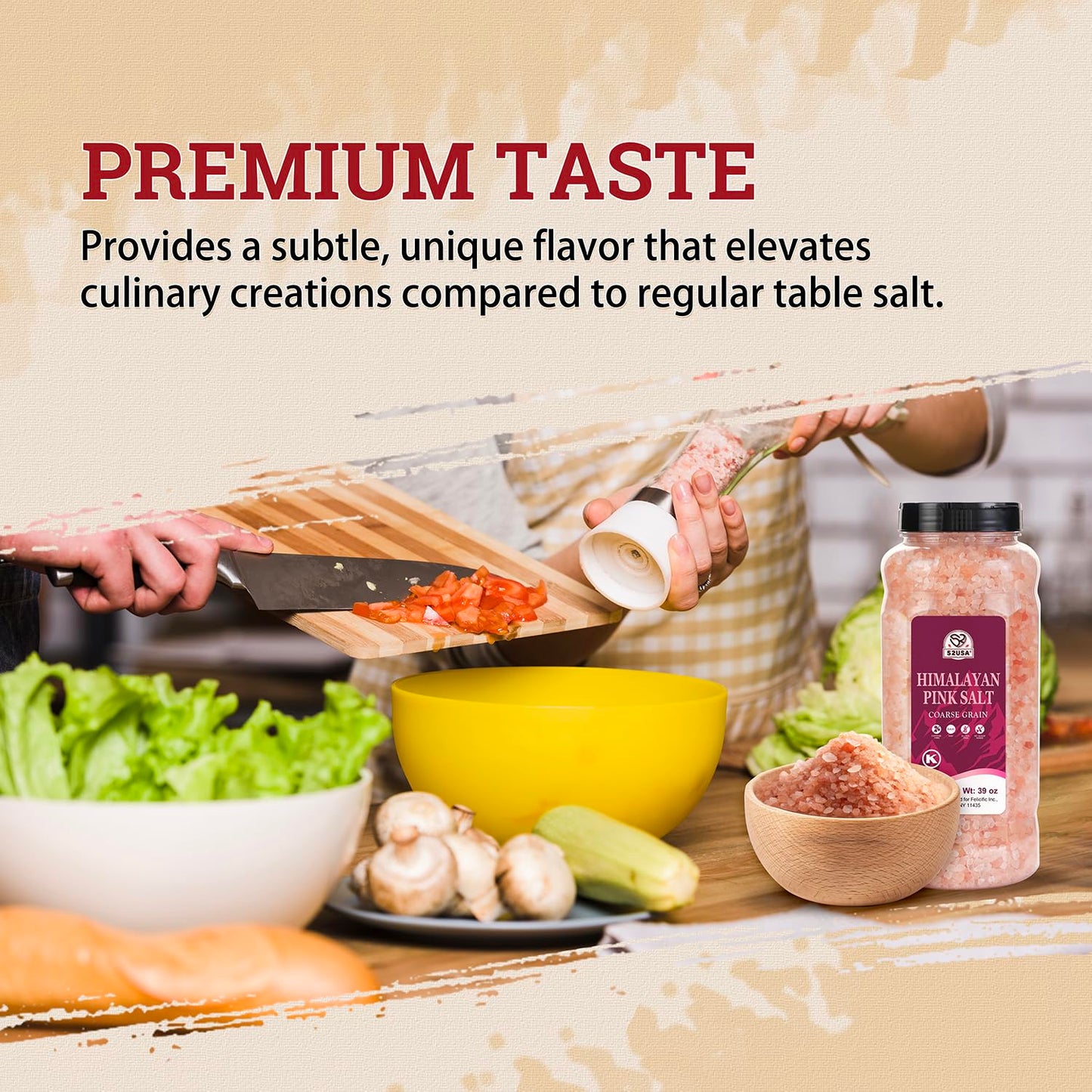 52USA Himalayan Pink Salt  Coarse Grain  39 oz (2.4 LB)  Pink Himalayan Sea Salt  Sea Salt for Grinder Refill  Kosher Salt