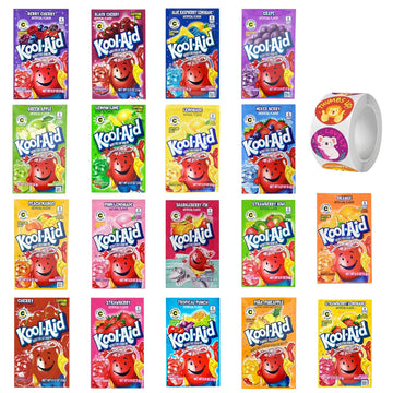 Kool Aid Packets Ultimate Variety - 18 Drink Mix Packets - Includes Cherry  Grape  Lemonade  Mixed Berry  Strawberry  Tropical Punch And More Plus 5 Stickers By D.F. Stylish