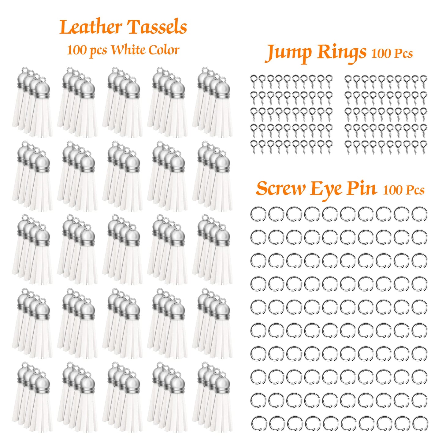 Keychain Tassels Jewelry Key Charms - 300Pcs Keychain Tassels Bulk Including 100Pcs Key Chain Tassles, 100Pcs Jump Rings, 100Pcs