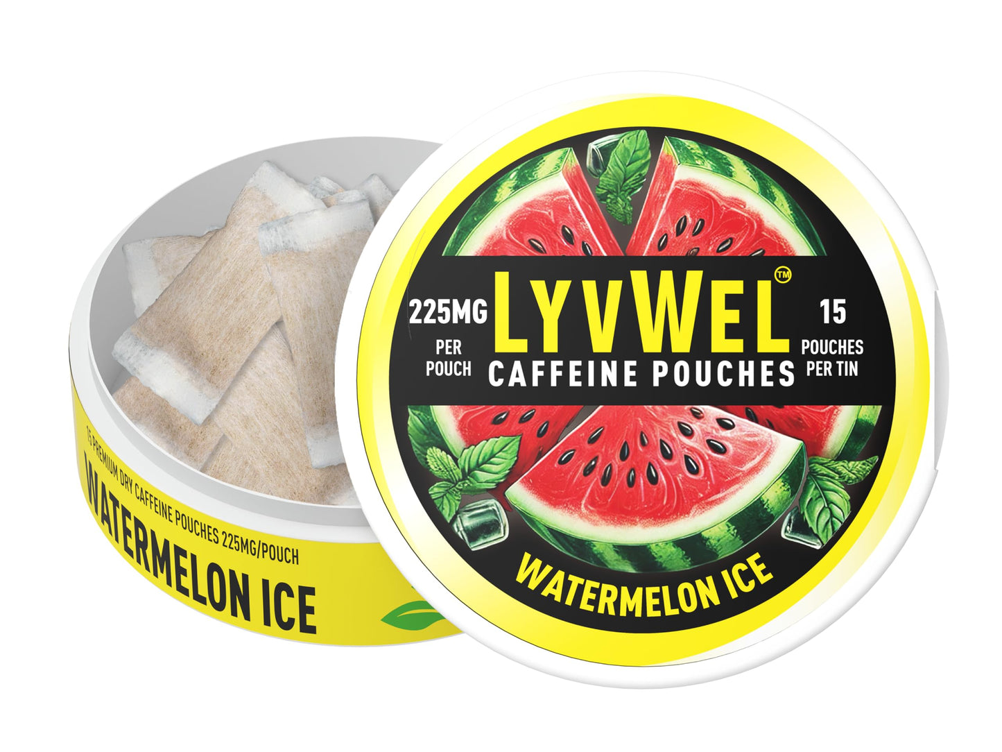 Lyvwel Ultra Caffeine Pouch – Watermelon – 225Mg Natural Caffeine With Guarana – Juicy Energy Boost For Focus & Hydrated Vibes – 1-Pack (15 Pouches)