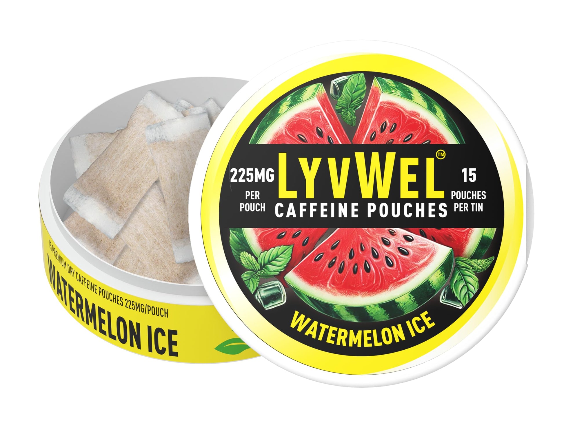 Lyvwel Ultra Caffeine Pouch – Watermelon – 225Mg Natural Caffeine With Guarana – Juicy Energy Boost For Focus & Hydrated Vibes – 1-Pack (15 Pouches)