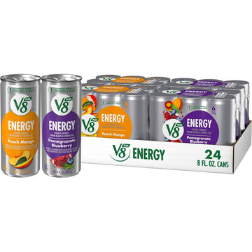 V8 Energy Drinks Variety Pack - Pomegranate Blueberry & Peach Mango, 8 Fl Oz Can, Pack of 24