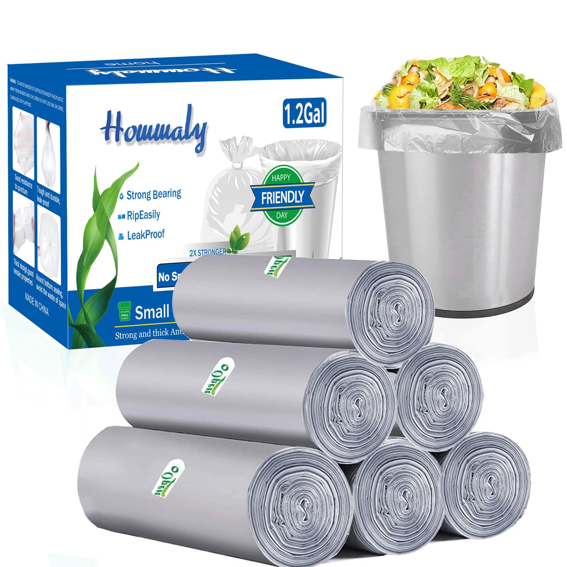 1.2 Gallon Trash Can Liners,300Counts,Small Grey Garbage Bags,Extra Strong 1 2 Gal Trash Bag,Fit 4.5-6 Liters Trash Bin Liners F
