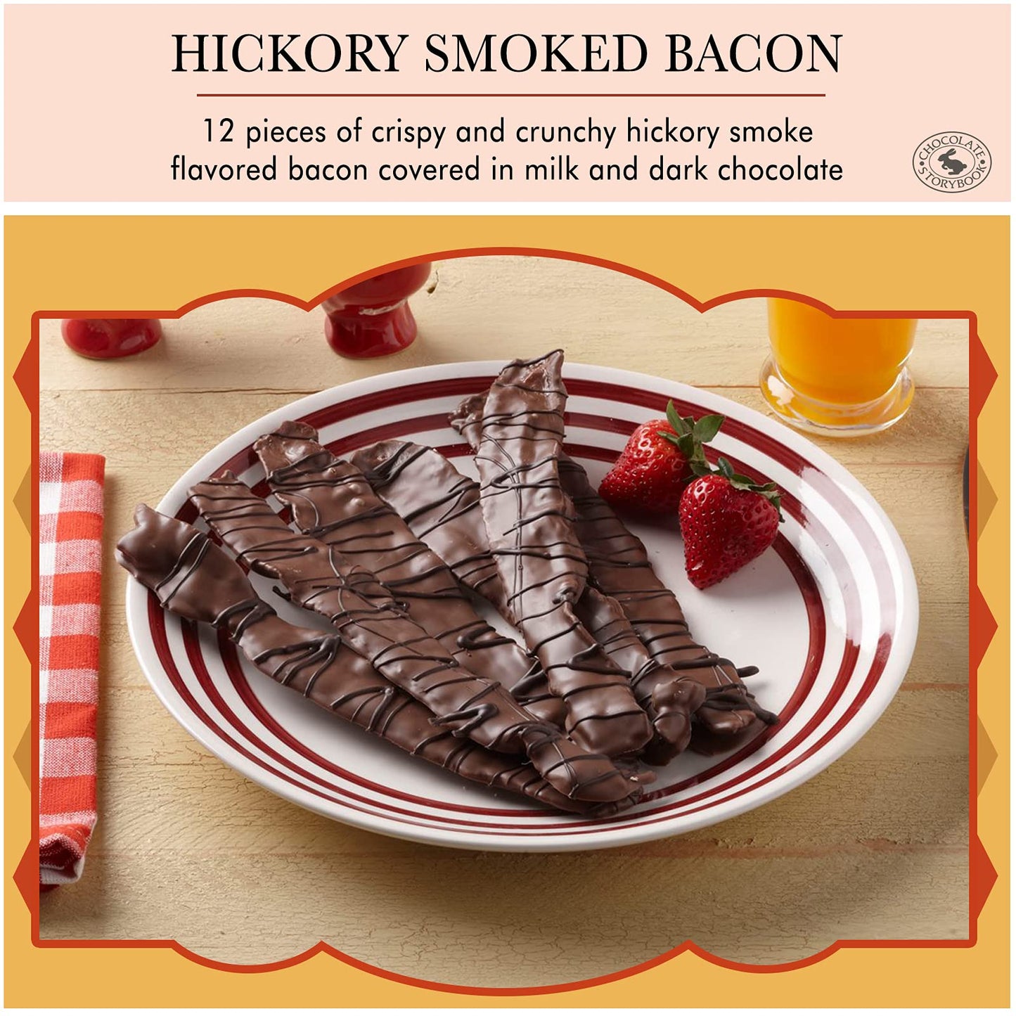CHOCOLATE STORYBOOK Chocolate Covered Bacon Strips - 12 Ounce Box - 12 Hickory Smoked Strips