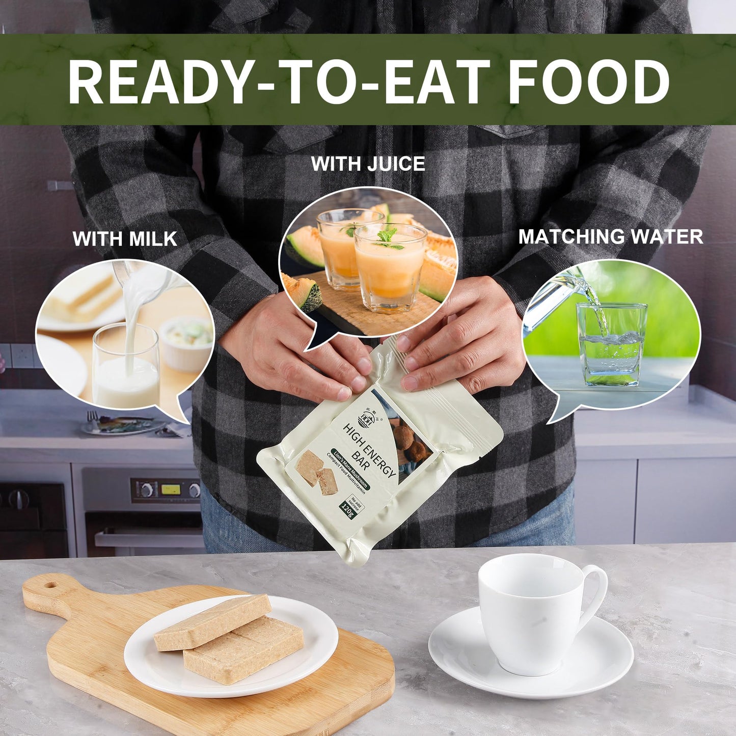 Emergency Food Ration Bars, Mushroom Flavor Survival Energy Bar Supply for Outdoor Camping Emergency Snowstorm Earthquake Disast