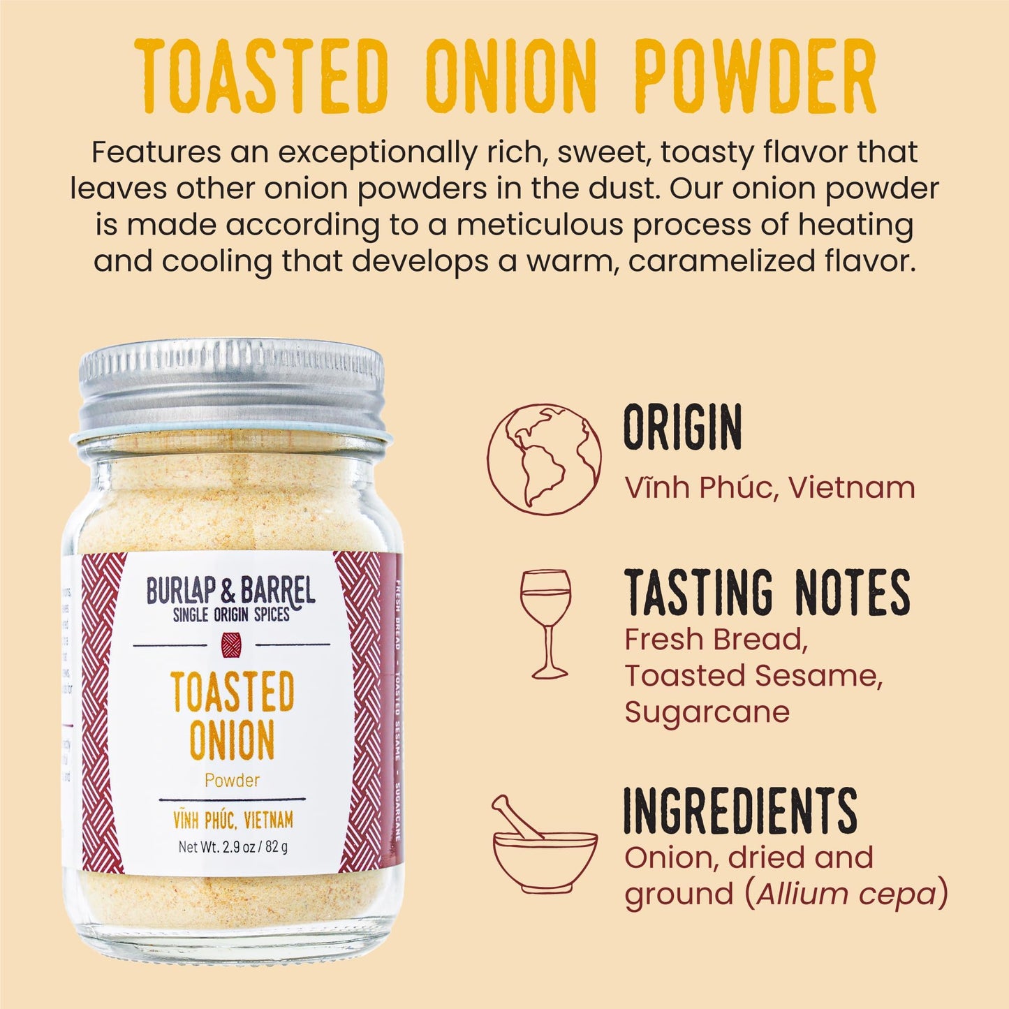 Burlap & Barrel Toasted Onion Powder – Savory Sweet Flavor – 2.9oz Glass Jar