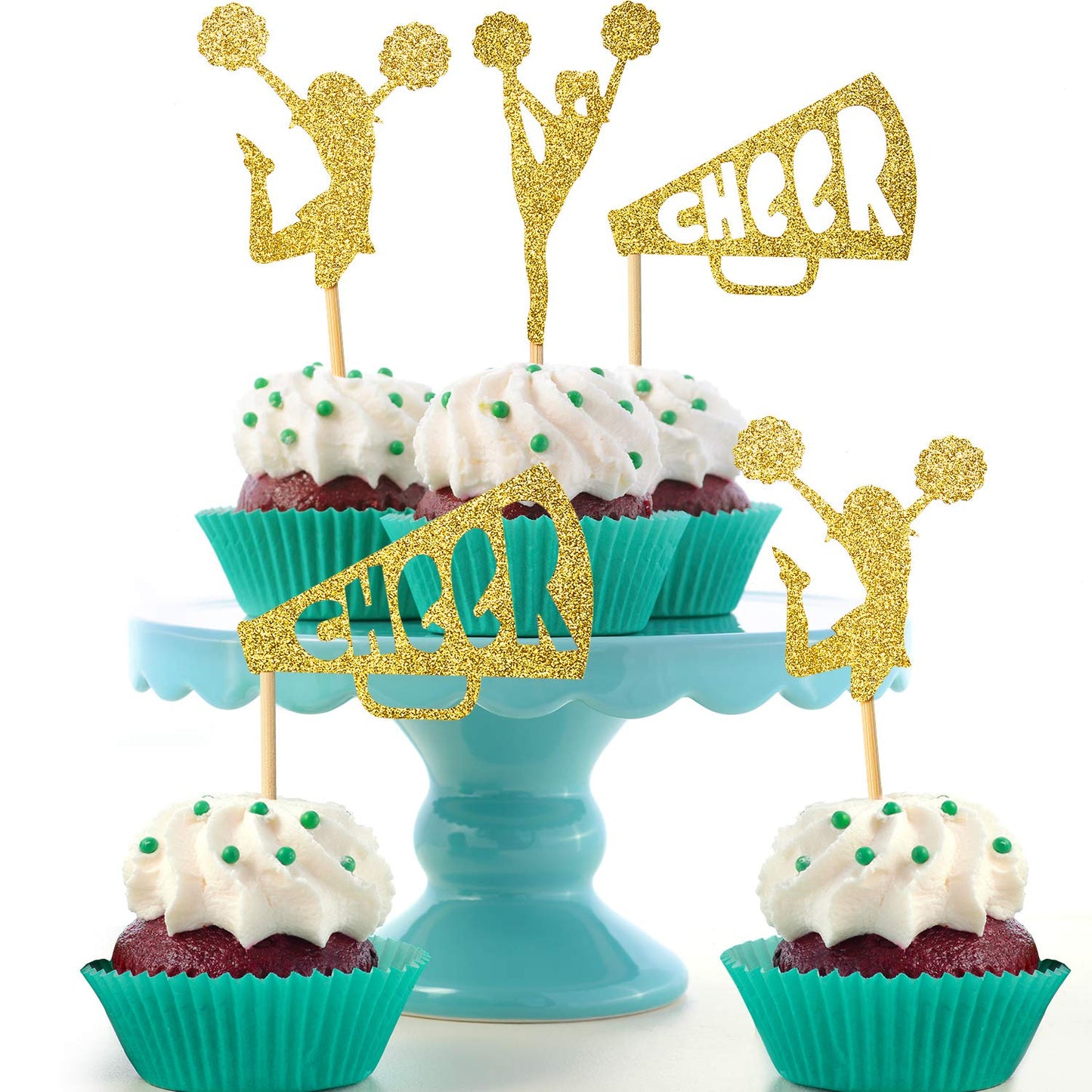 36 Pieces Cheerleader Cupcake Toppers Glitter Cheerleading Gymnastics Cupcake Picks Cheer Team Cake Decorations Gymnast Girl Too
