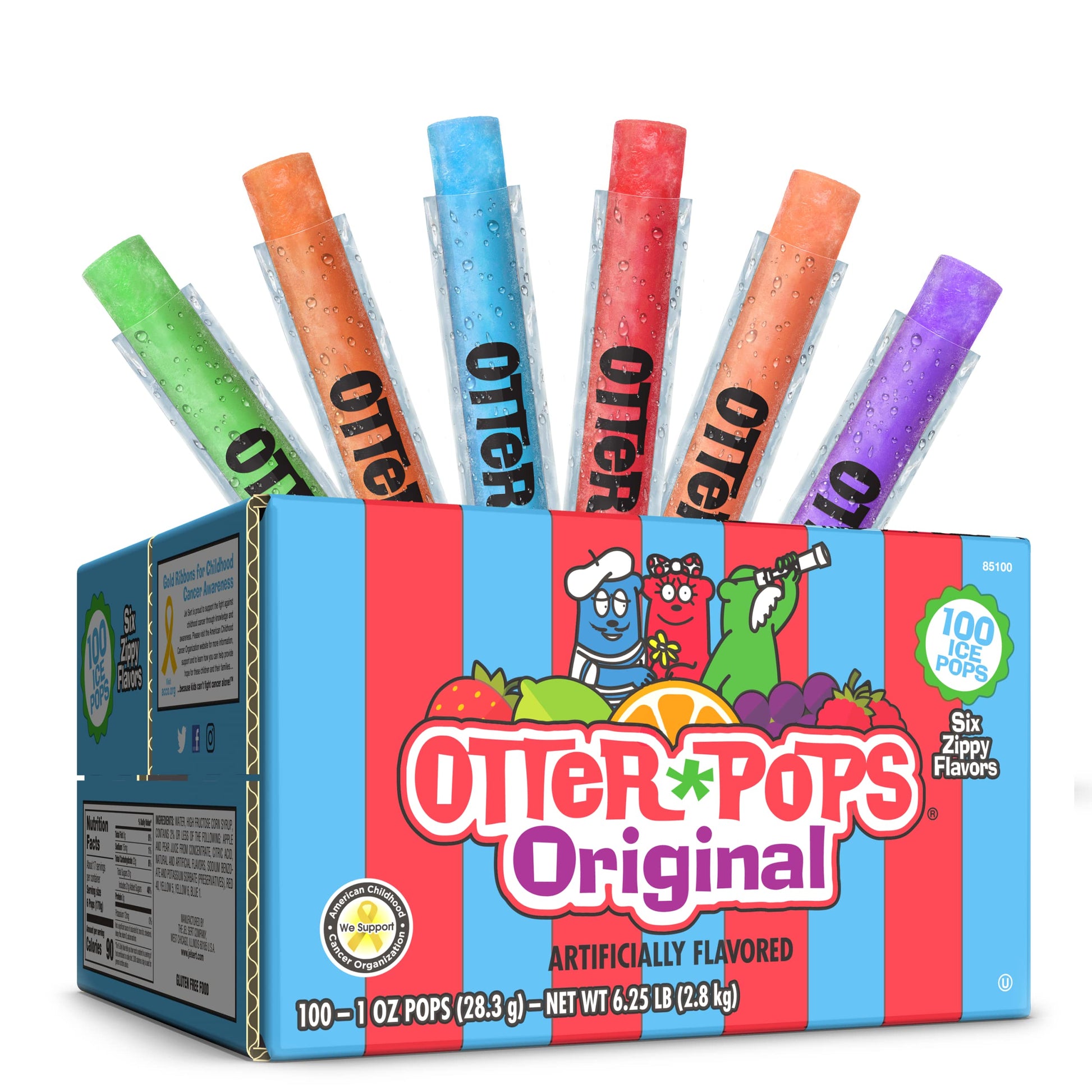 Otter Pops, Original Assorted Freezer Pops, 1Oz Freeze Pops In Six Zippy Flavors, 100 Count, (85100)